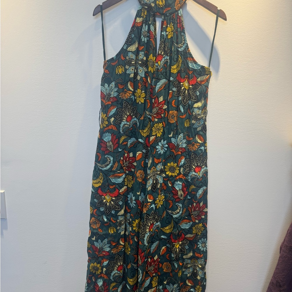Anthropologie Green Halter Sundress Jumpsuit